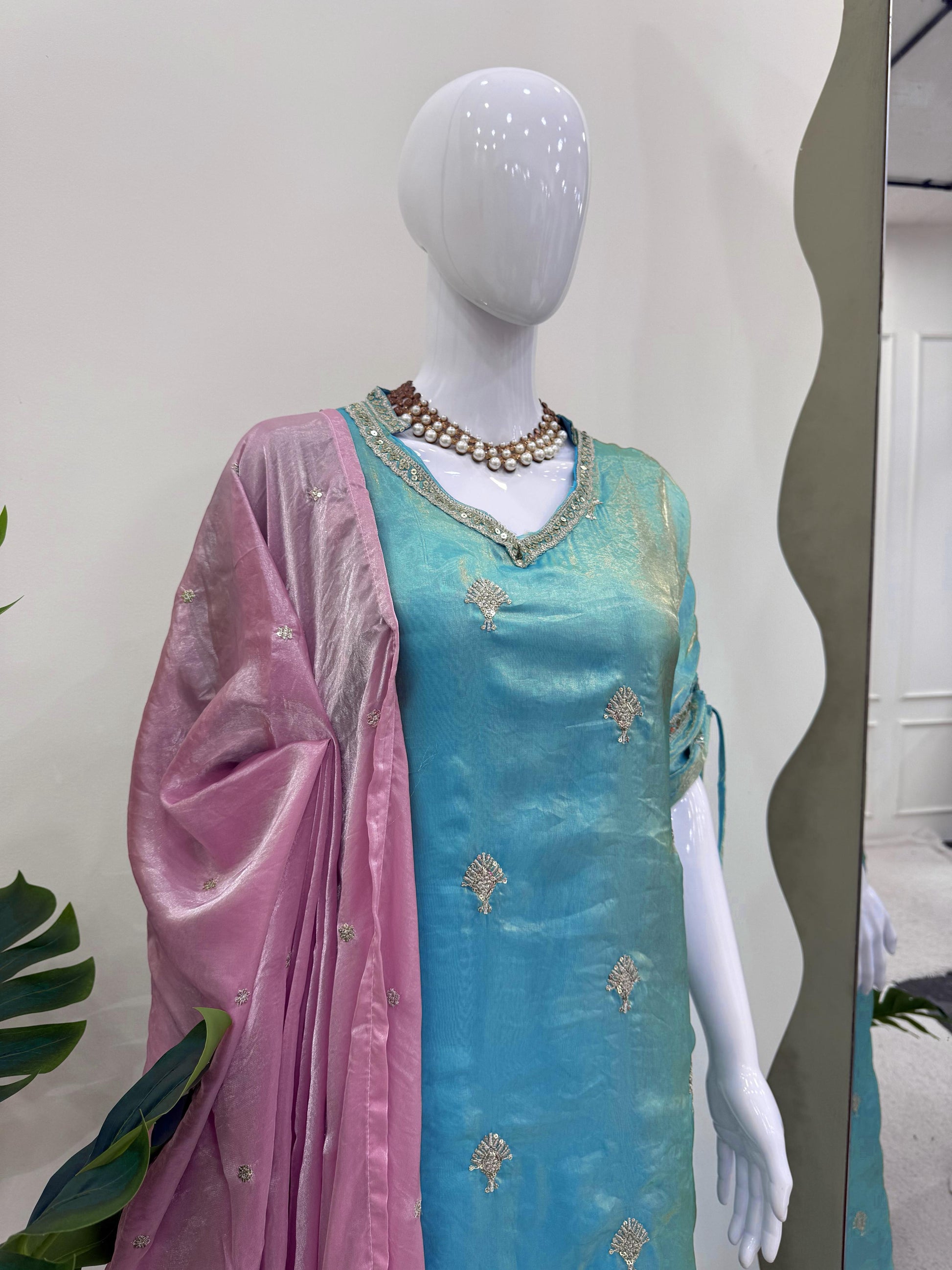 Alluring Fendy Silk Sky Color Salwar Suit