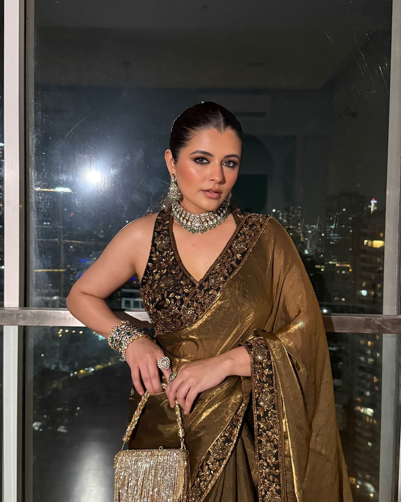 Bollywood Style Space Silk Beige Color Saree