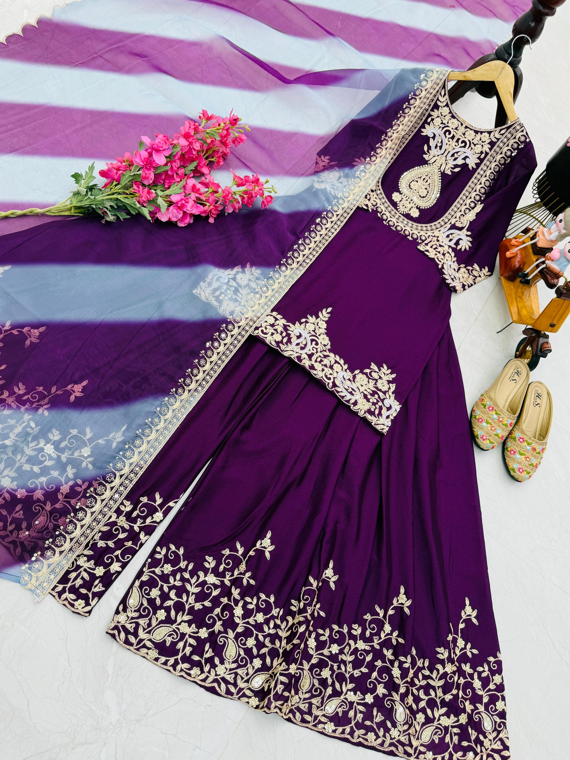 Preferable Heavy Purple Color Sharara Suit