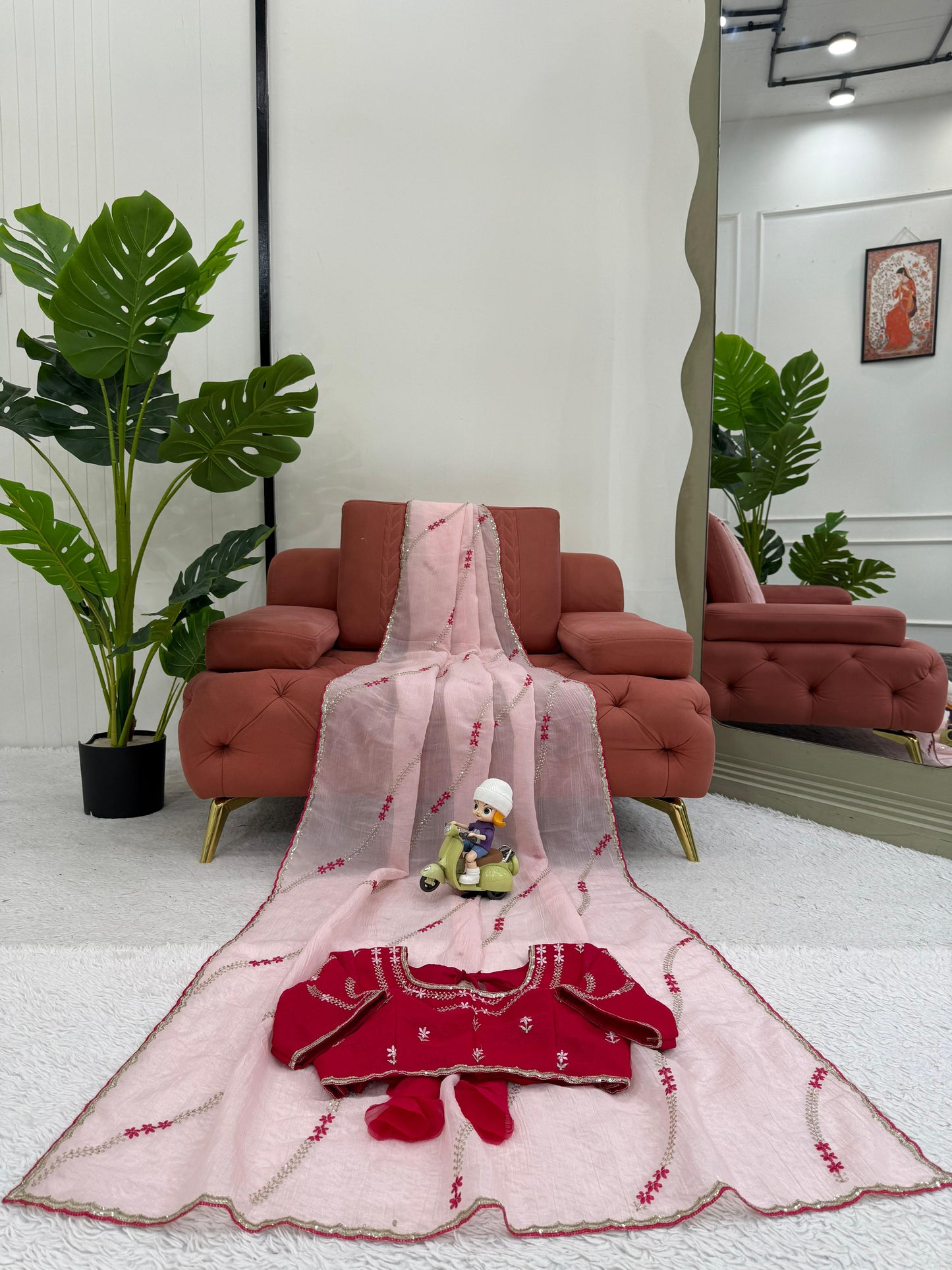 Festive Wear Sequence Work Light Pink Silk Saree