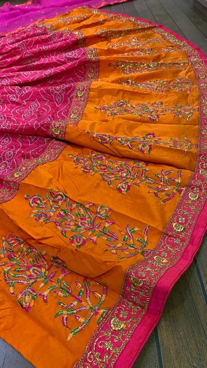 Wonderful Tapeta Silk Pink & Orange Color Lehenga Choli