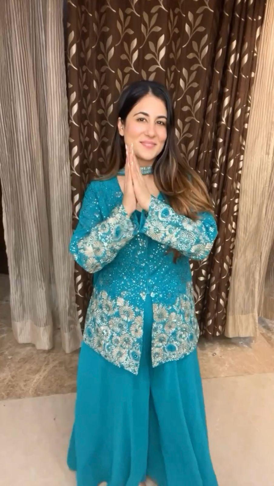 Stunning Georgette Sky Blue Color Sharara Suit