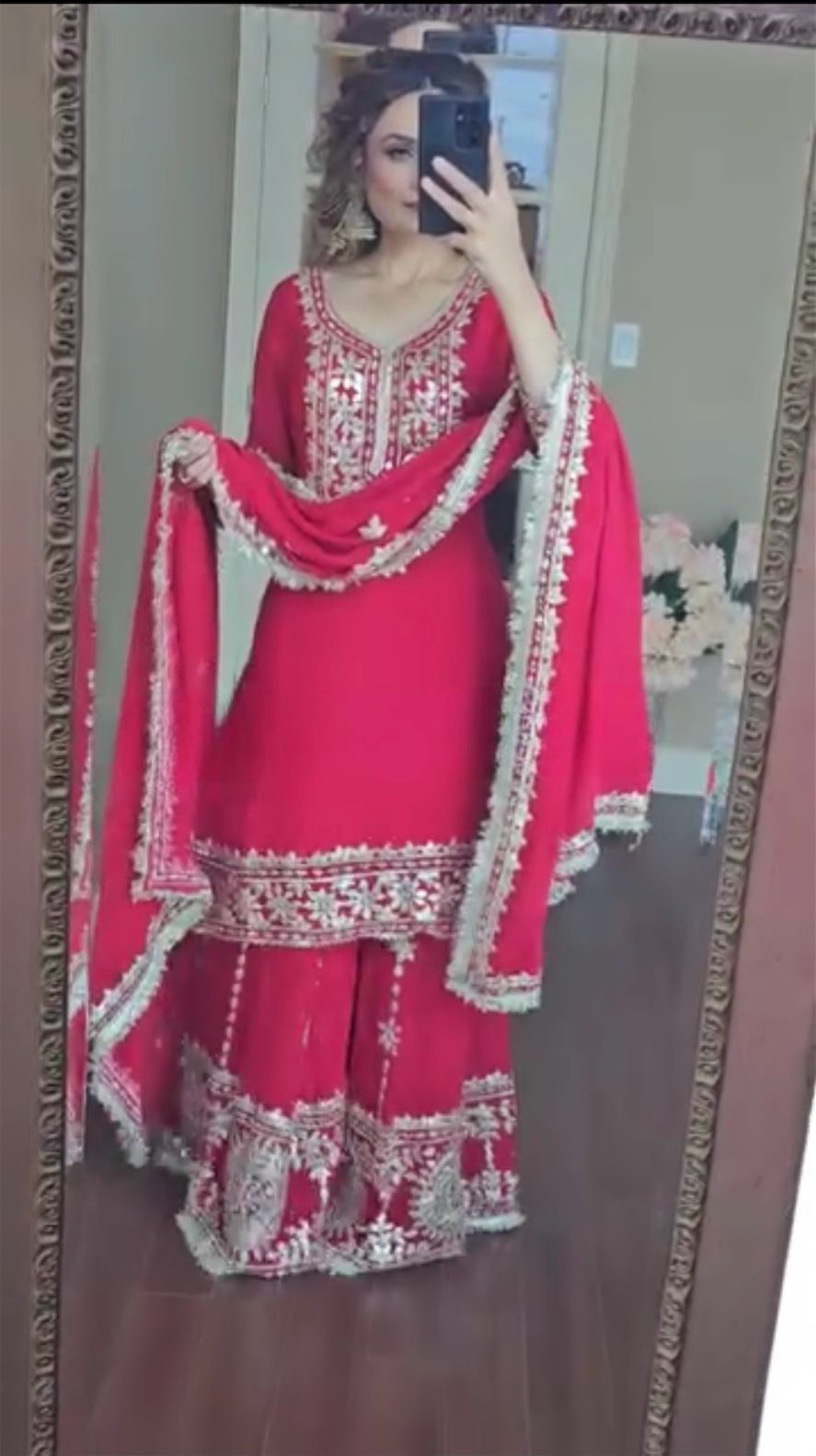 Pink Color Designer Three Piece Sharara Suit