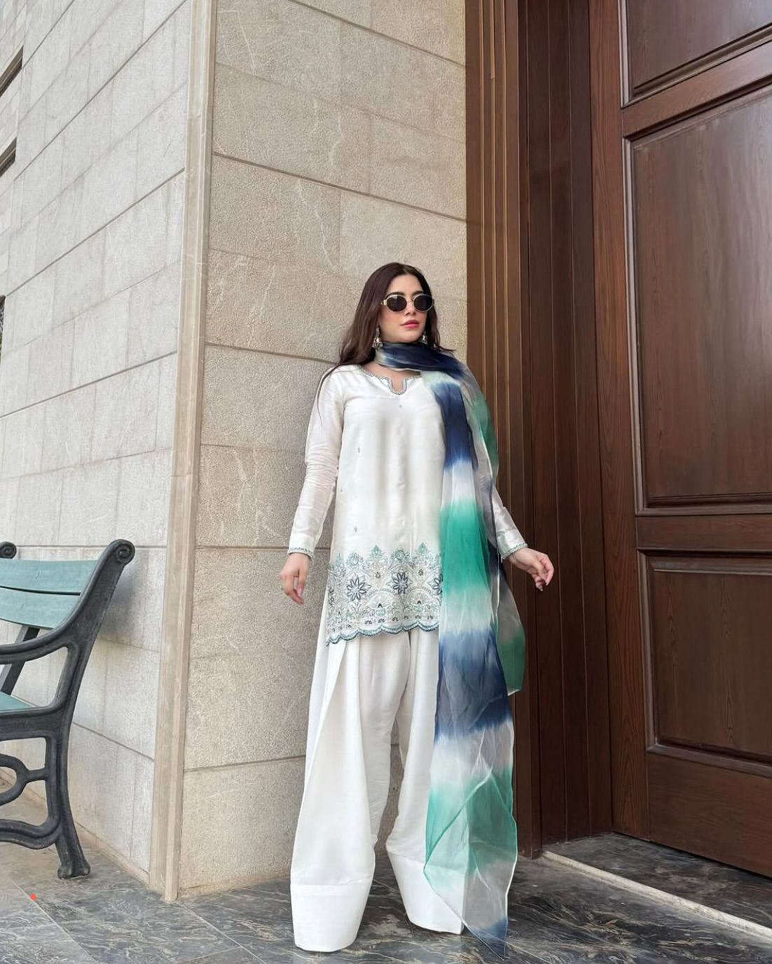 Elegant Roman Silk White Color Salwar Suit