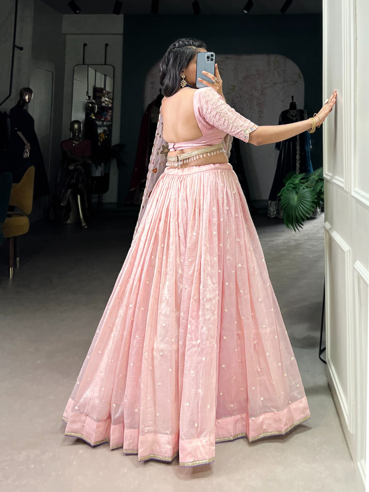 Traditional Wear Gold Crush Pink Color lehenga choli