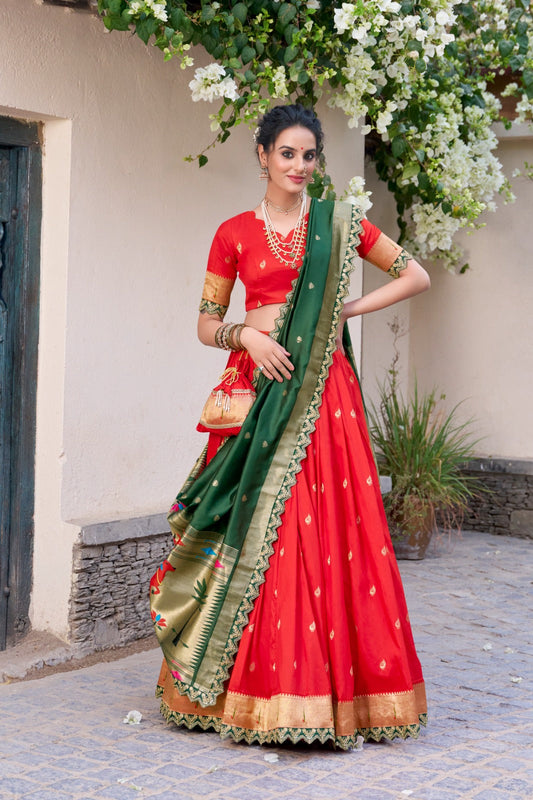 Traditional Wear Paithani Silk Red Color Lehenga Choli