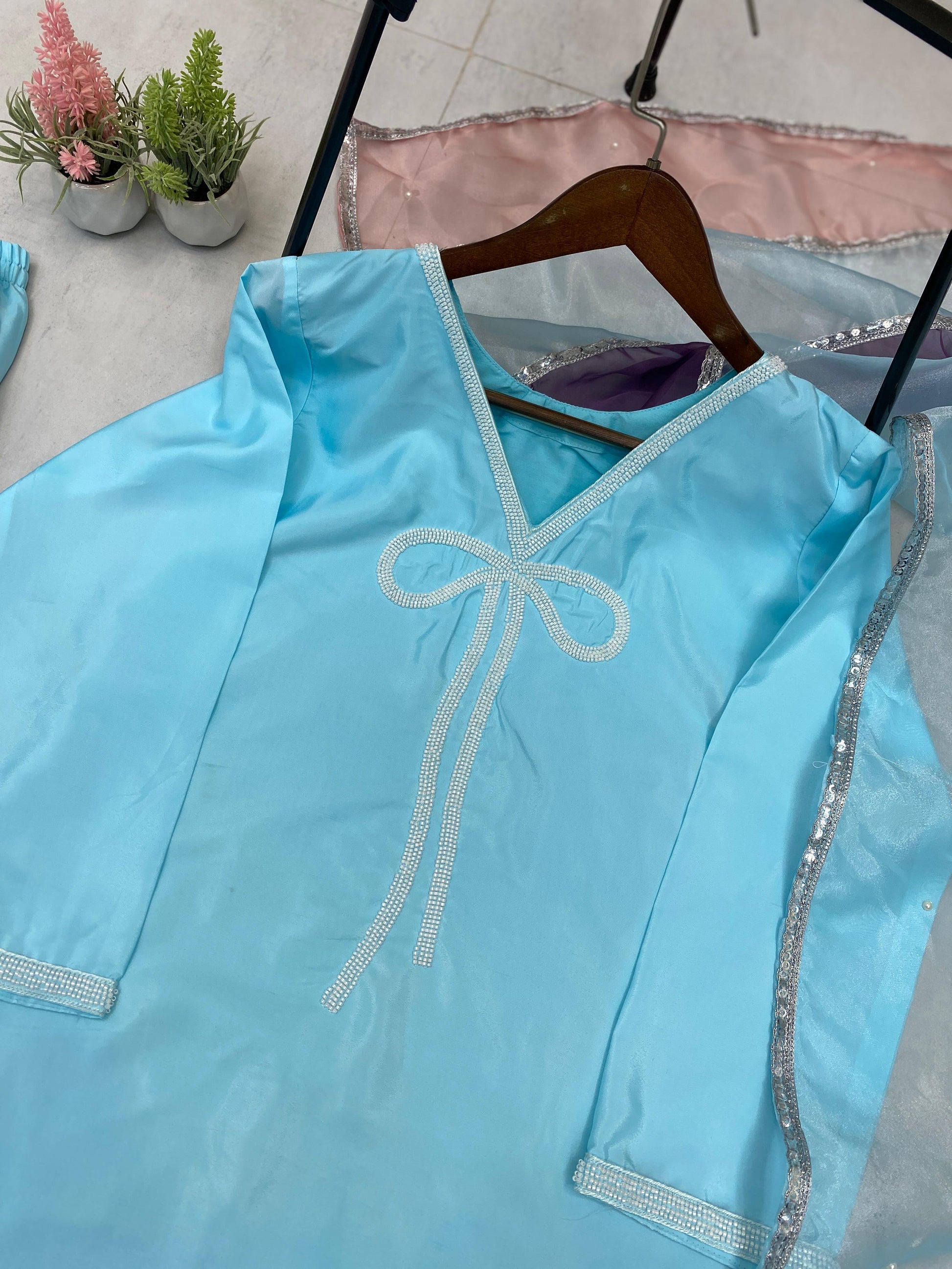 Marvelous Beads Work Sky Blue Color Salwar Suit