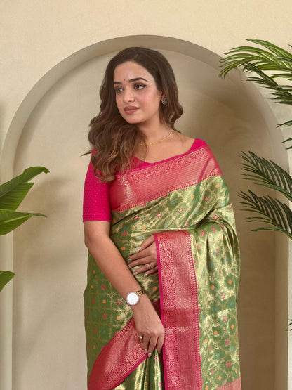Designer Silk Zari Weaving Green Color Saree