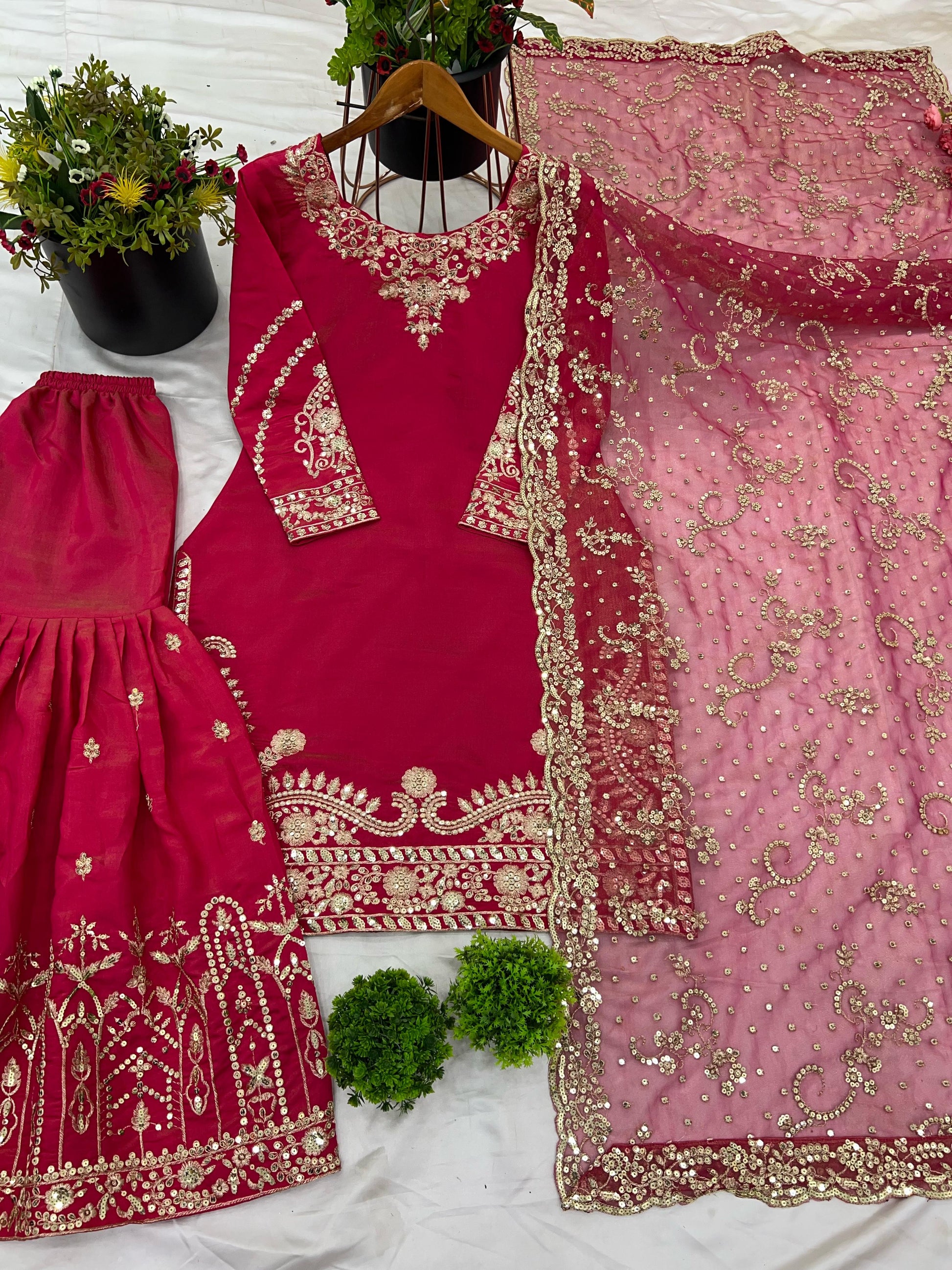 Attractive Simmer Silk Pink Color Sharara Suit
