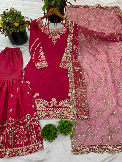 Attractive Simmer Silk Pink Color Sharara Suit