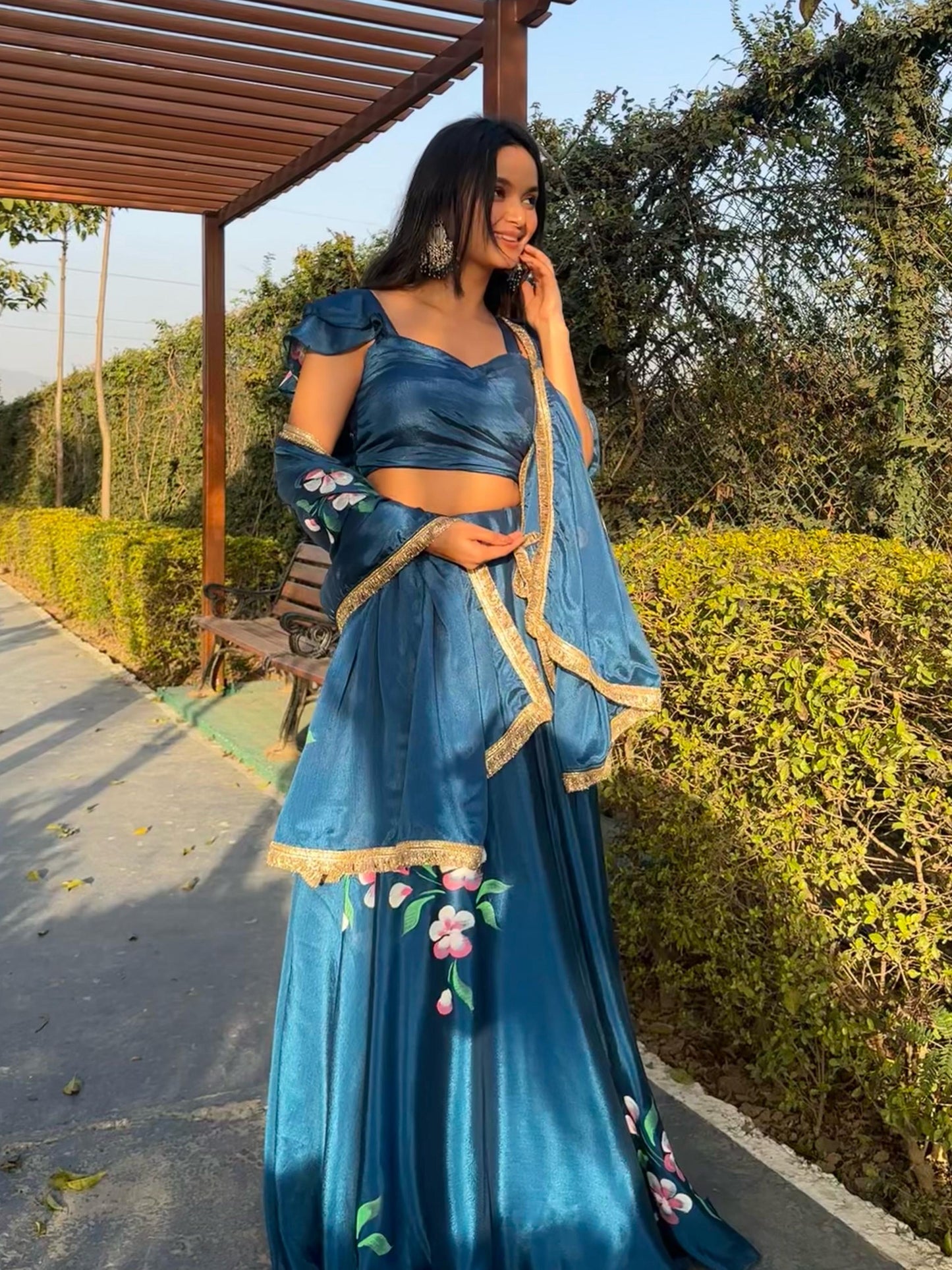 Good Looking Chinon Silk Blue Color Lehenga Choli