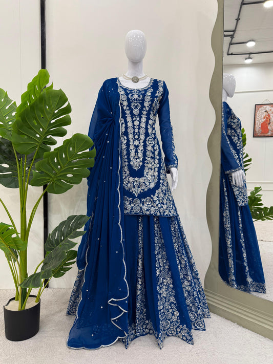 Awesome Gorgette Blue Color Sharara Suit