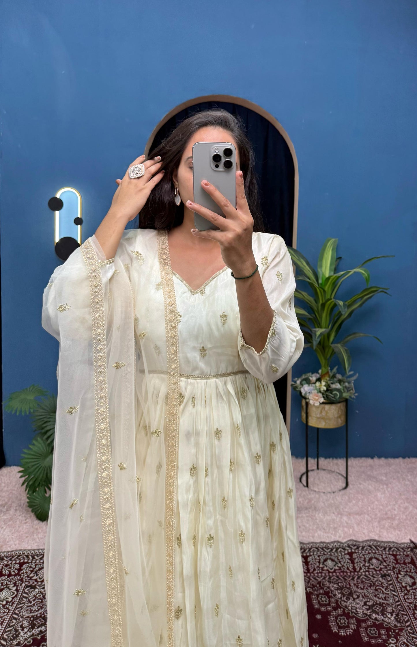 Adorable Embroidery Work Off White Color Gown