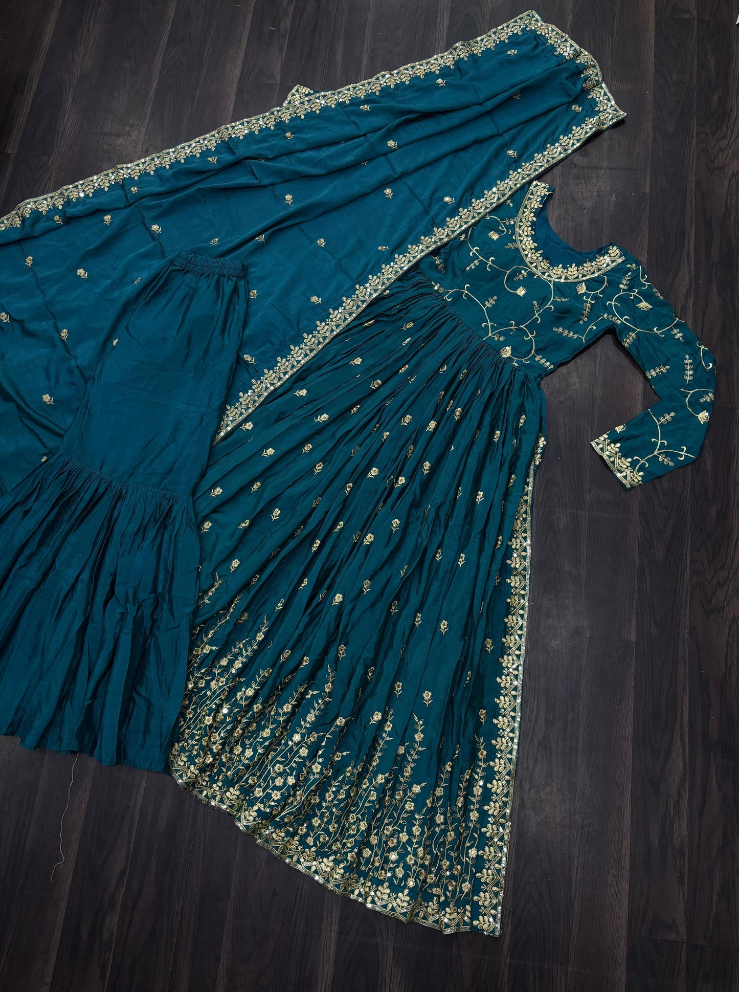 Marvelous Sequins Embroidered Work Rama Color Sharara Suit