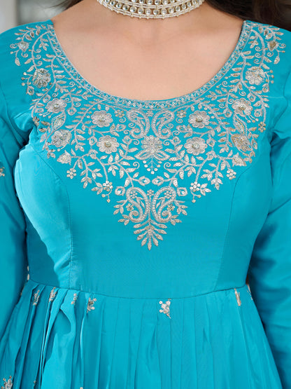Fantastic Sequence Work Sky Blue Color Gown