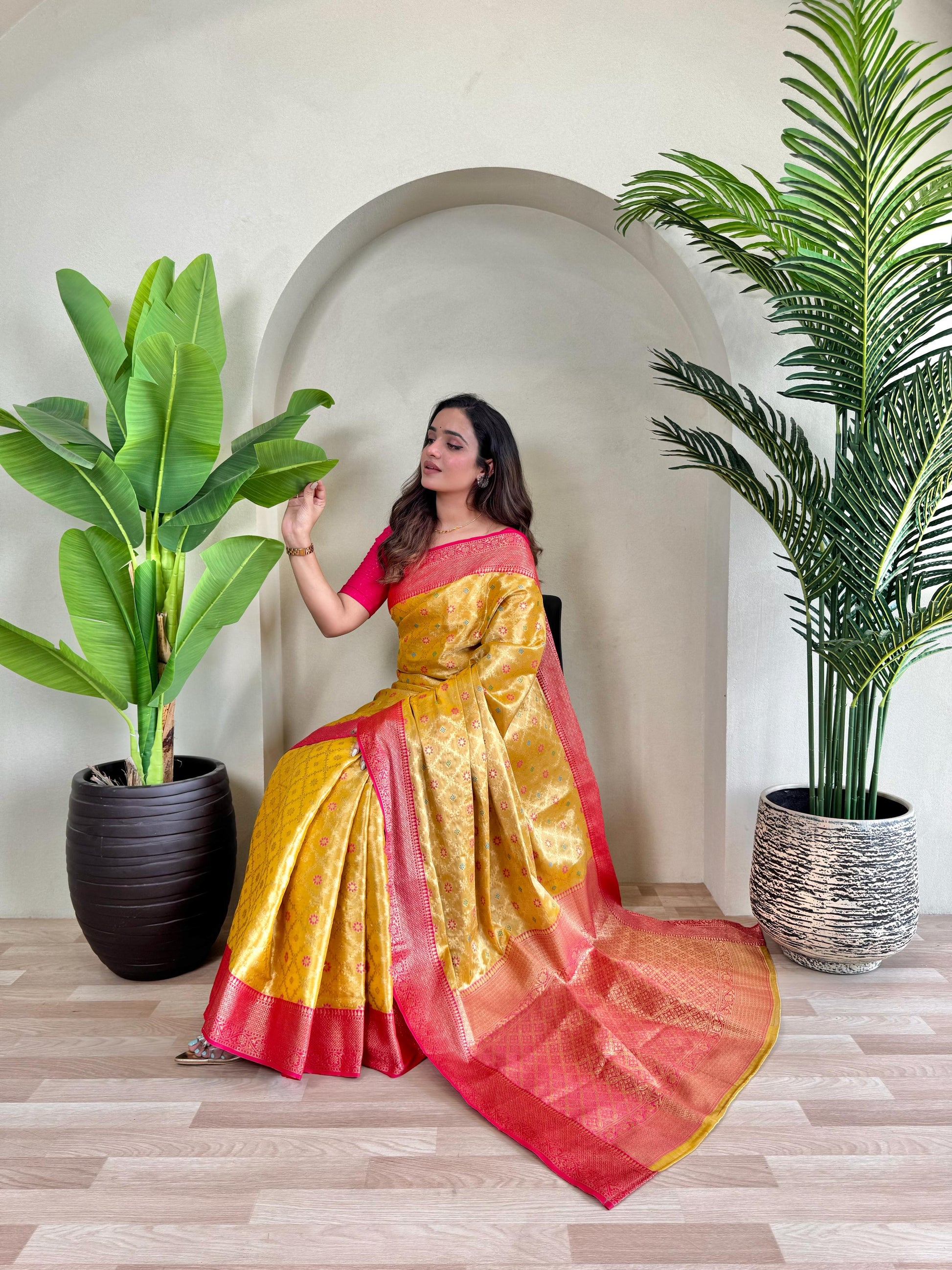 Designer Silk Zari Weaving Yellow Color Saree