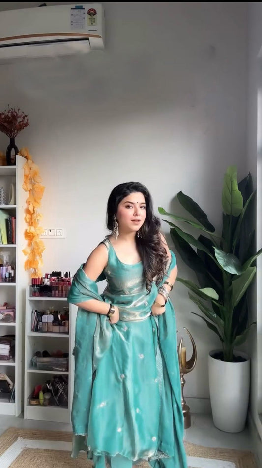 Stylish Thread Work Sky Blue Color Anarkali  Gown