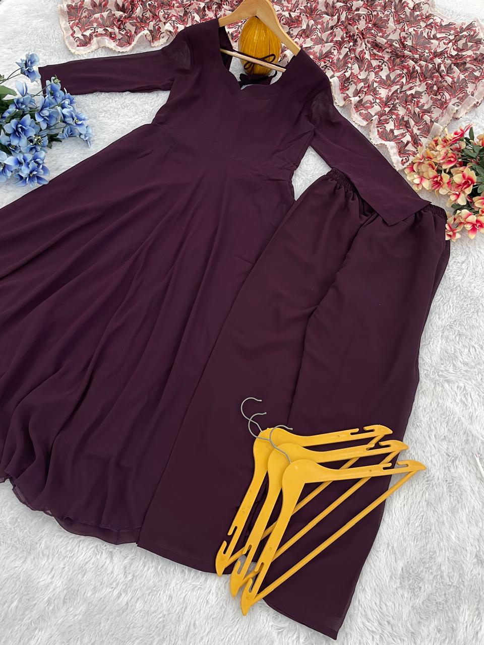Delightful Georgette Wine Color Gown
