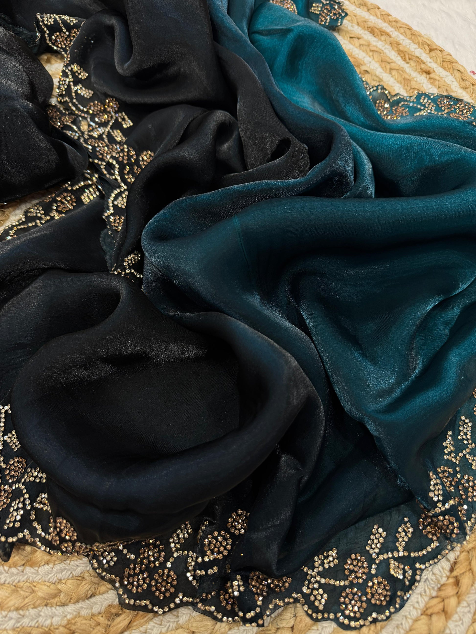 Double Shaded Green And Black Color Silk Saree