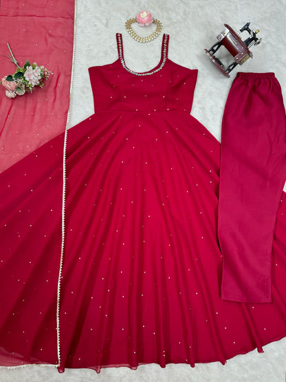 Gorgeous Georgette Diamond Red Color Gown