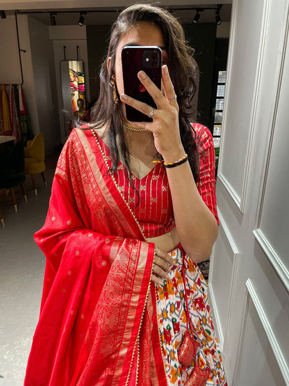 Preferable Patola Print With Foil Work Red Color Lehenga Choli