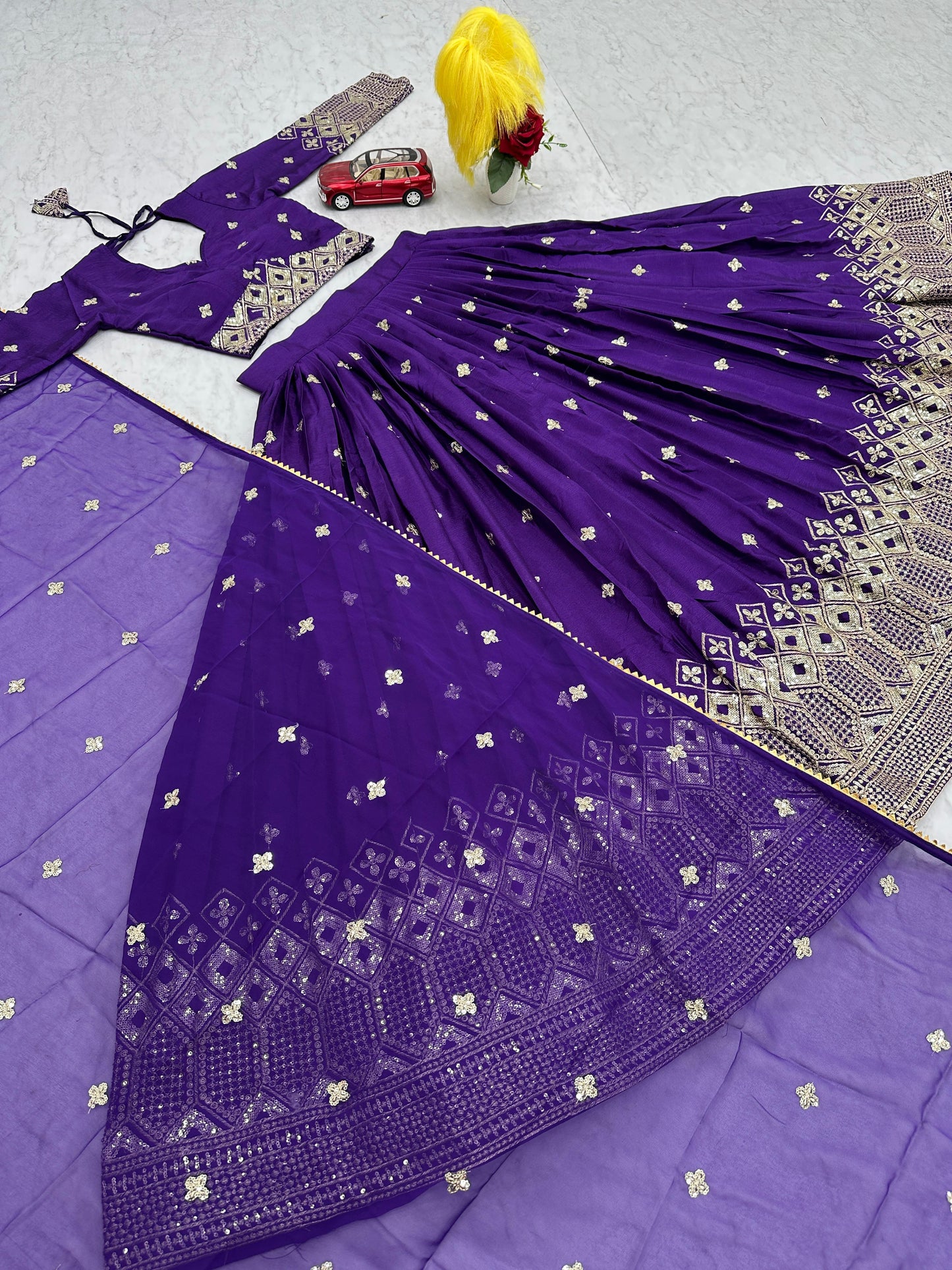 Beautiful Work Purple Color Fully Stitched Lehenga Choli