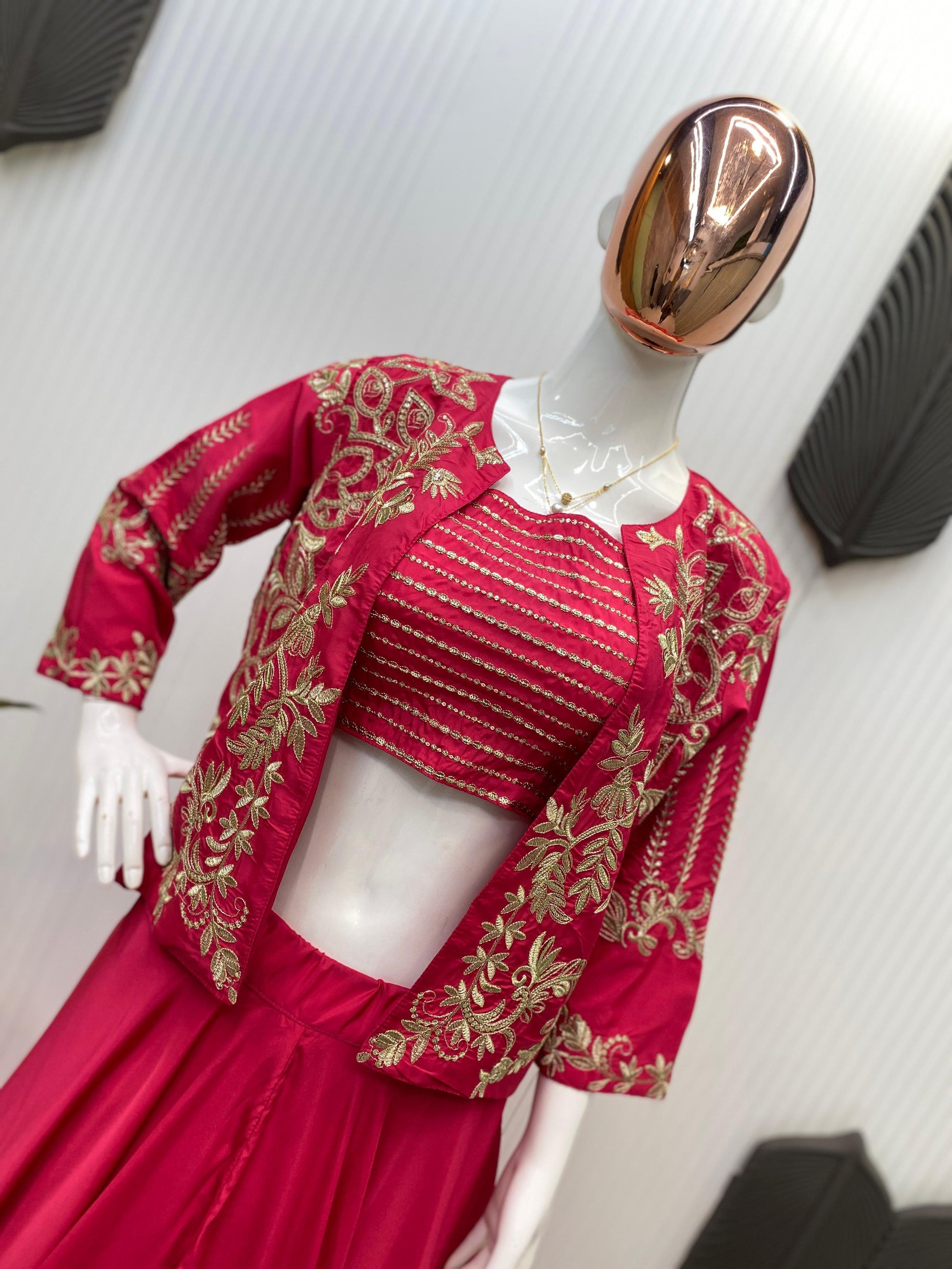 Wonderful Sequence Embroidery Work Red Color Lehenga Choli With Shrug