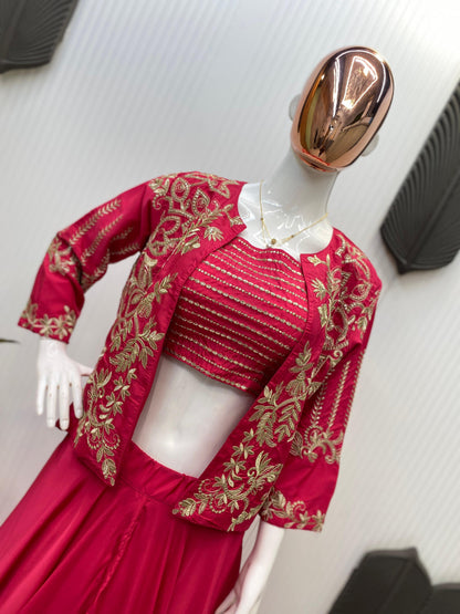 Wonderful Sequence Embroidery Work Red Color Lehenga Choli With Shrug