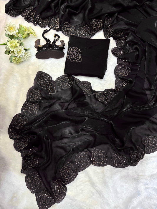 Fantastic Beautiful Katdana handwork Black Color Saree