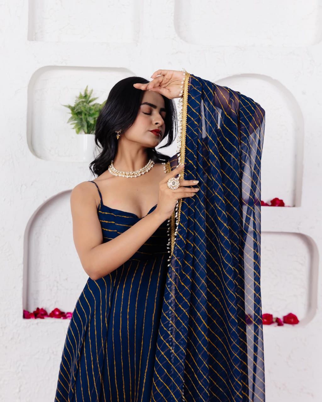 Presenting Georgette Navy Blue Color Anarkali Gown