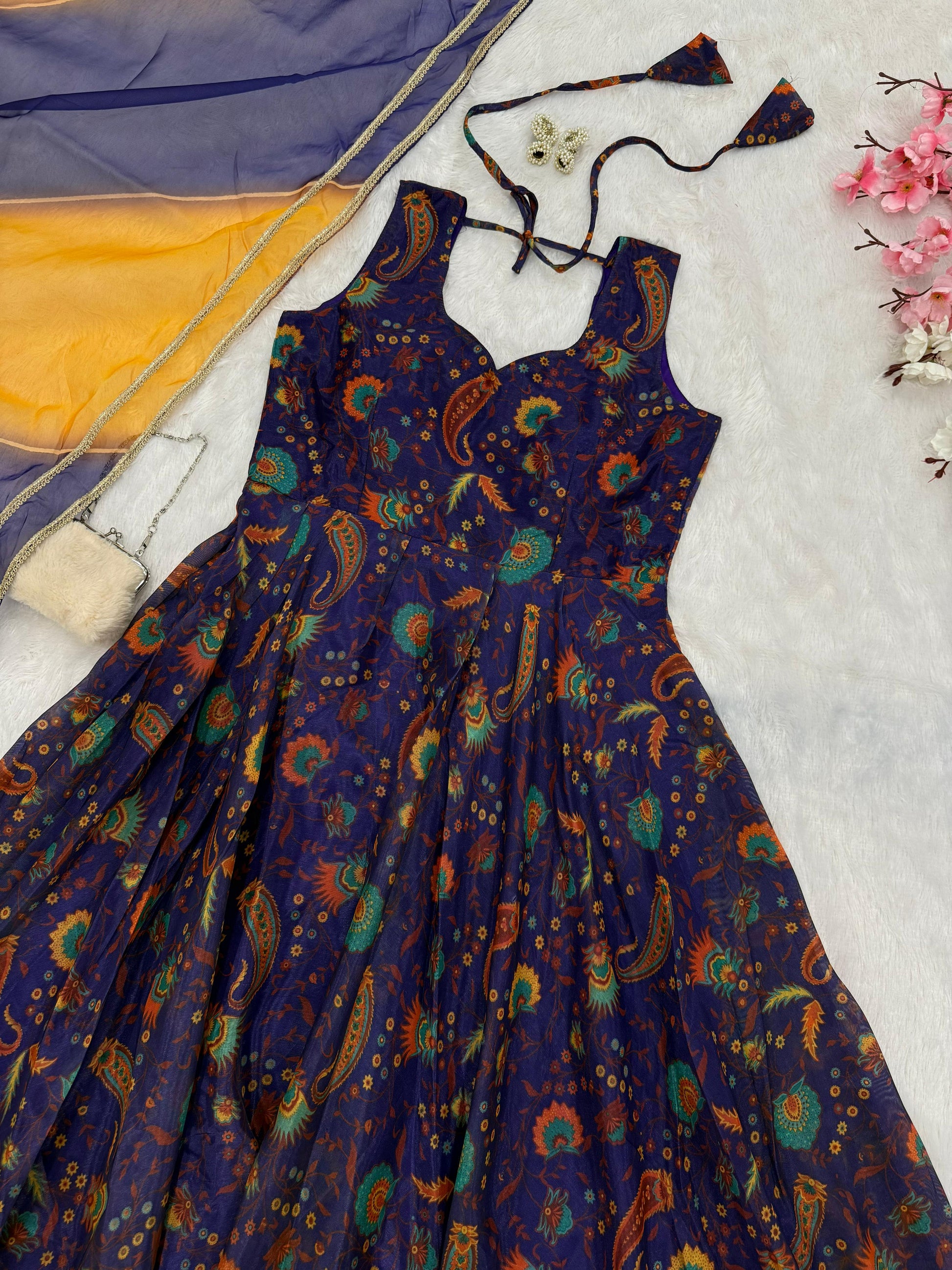 Wonderful Organza Silk Multi Color Anarkali Gown