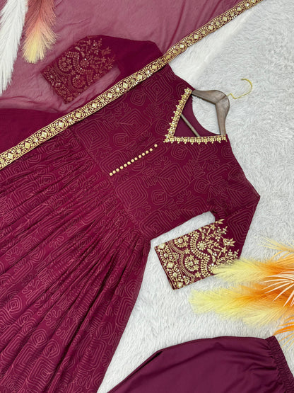 Charming Georgette Sequence Work Maroon Color Gown
