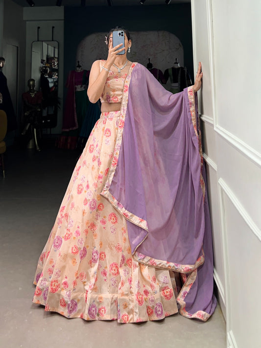 Fantastic Floral Printed Peach Color Gown