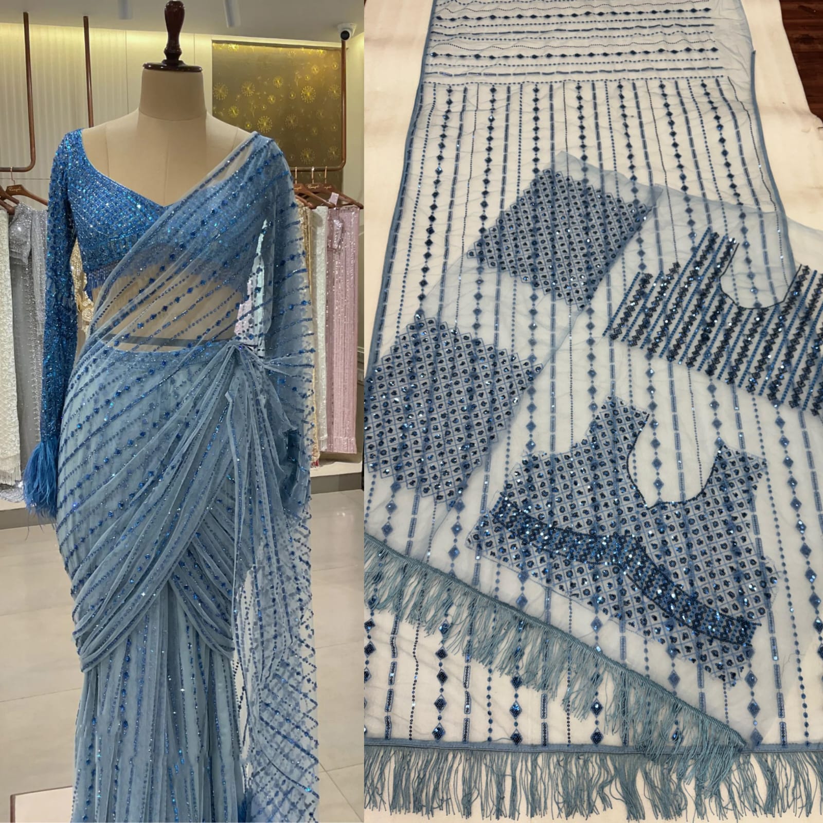 Elegant Blue Color Embroidery Work Saree