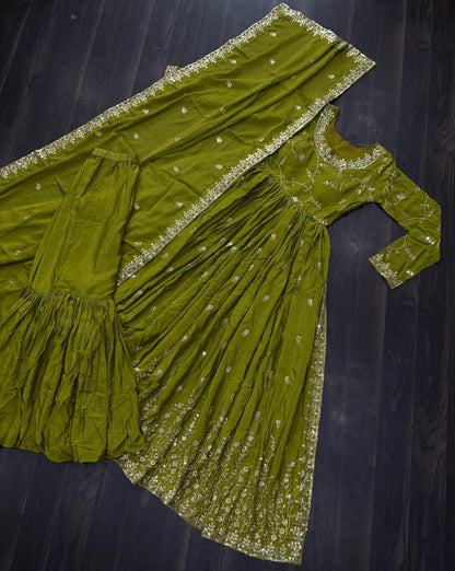 Marvelous Sequins Embroidered Work Perrot Color Sharara Suit