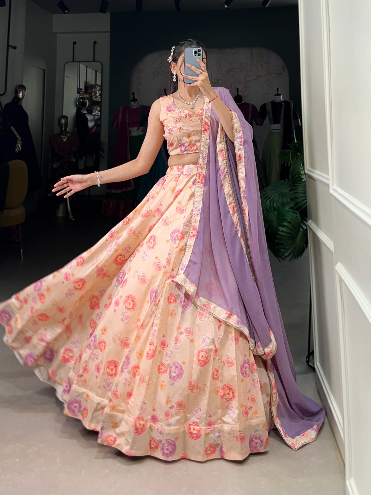Fantastic Floral Printed Peach Color Gown