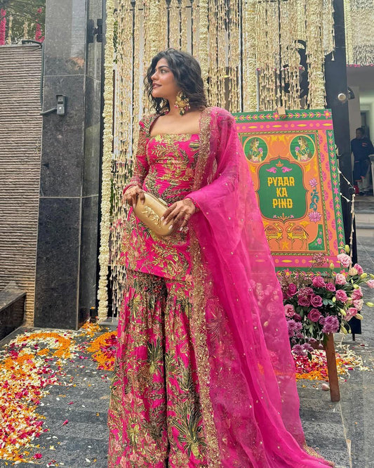 Precious Embroidery Work Multicolor Sharara Suit