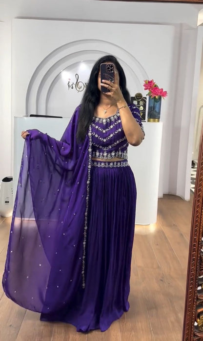 Fashionable Chinon Sequence Work Purple Color Lehenga Choli