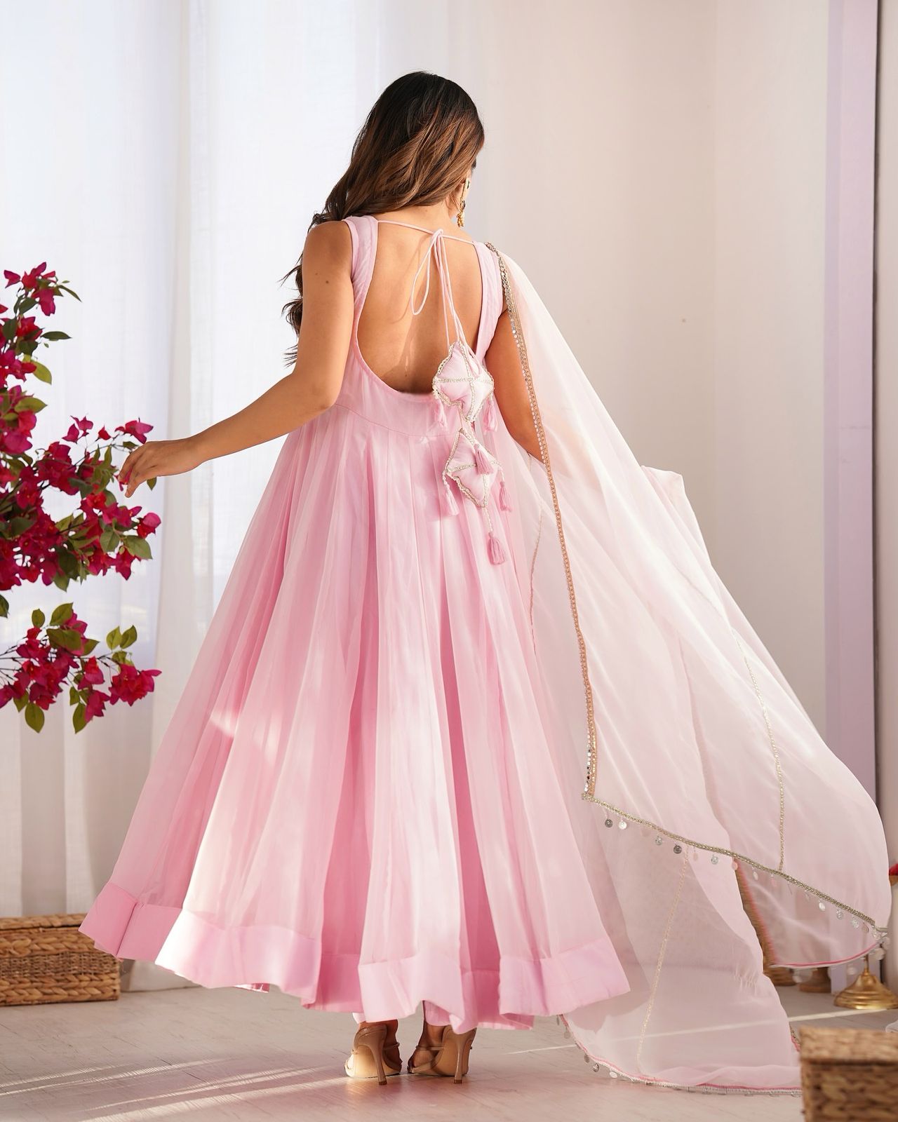 Wonderful Pink Color Hotfix Work Anarkali Gown