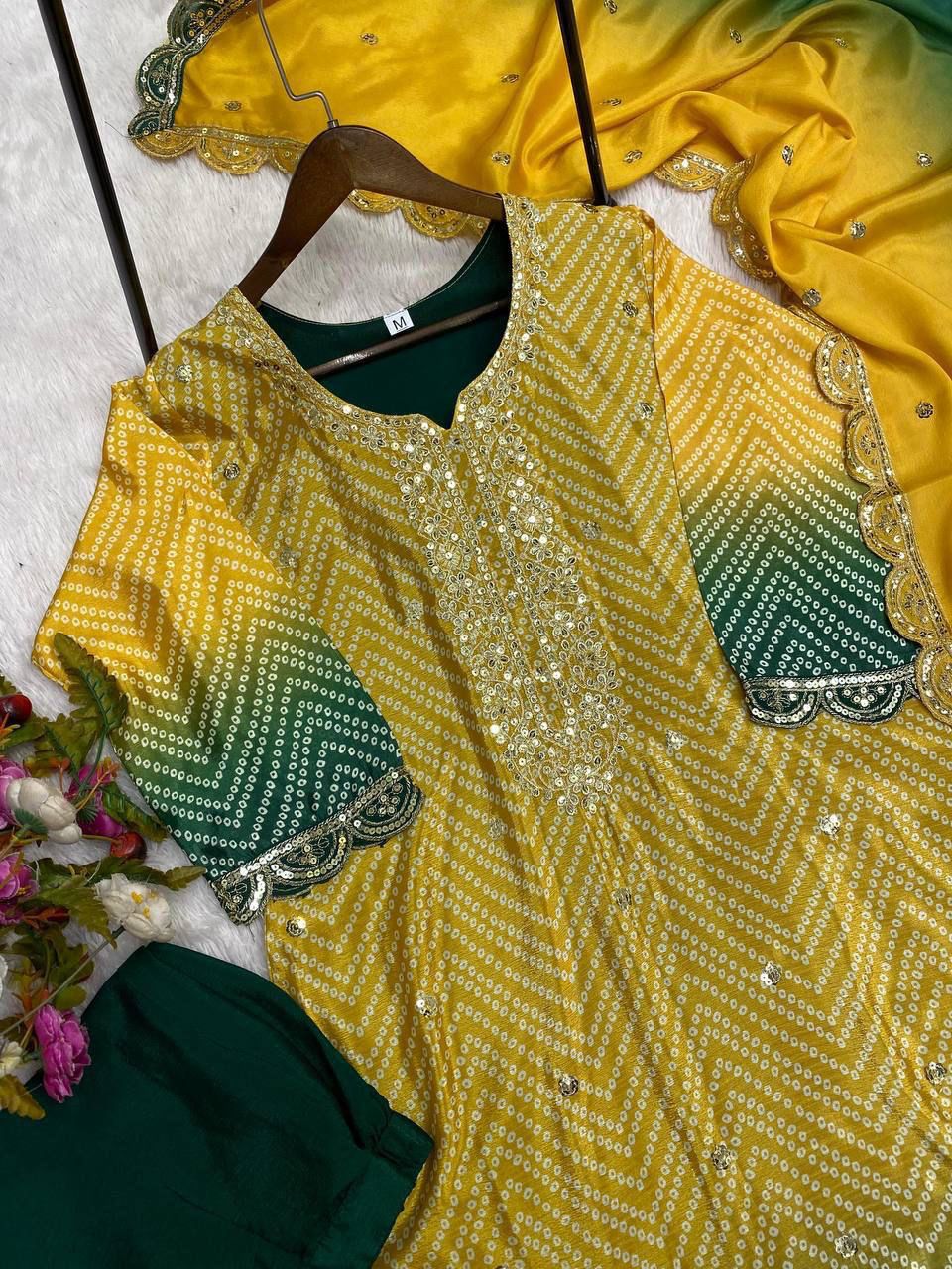 Shilpa Shetty Bollywood Yellow With Green Color Salwar Suit