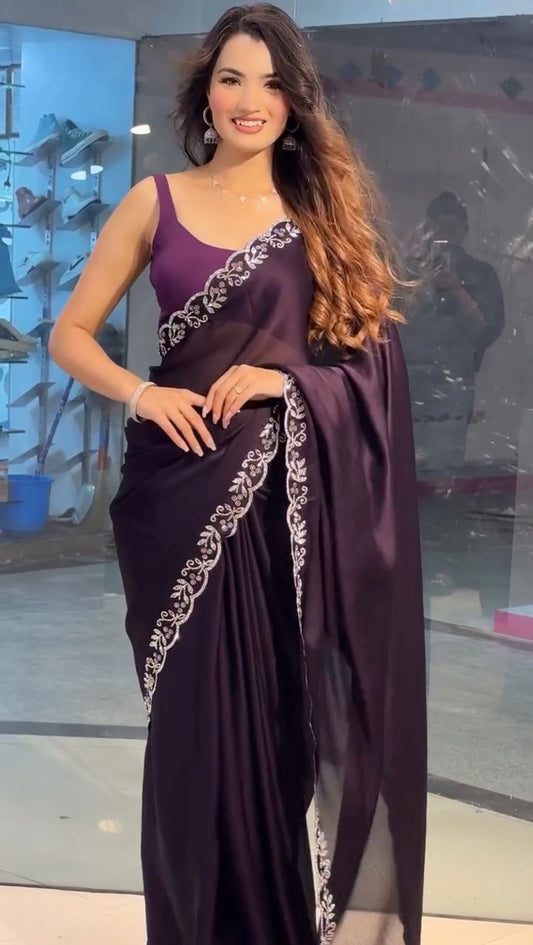 Innovative Heavy less Border Wine Color Saree