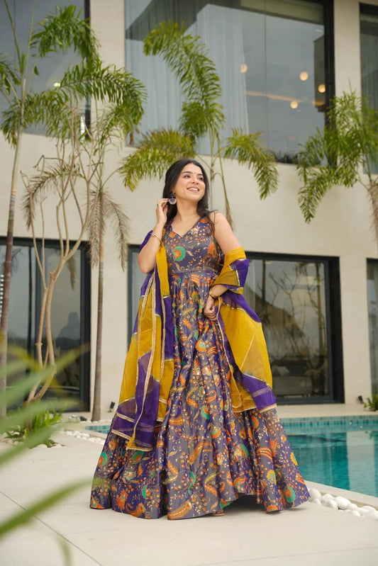 Wonderful Organza Silk Multi Color Anarkali Gown