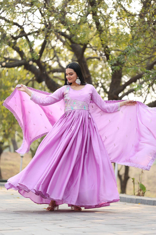 Shining Chinon Silk Purple Color Gown
