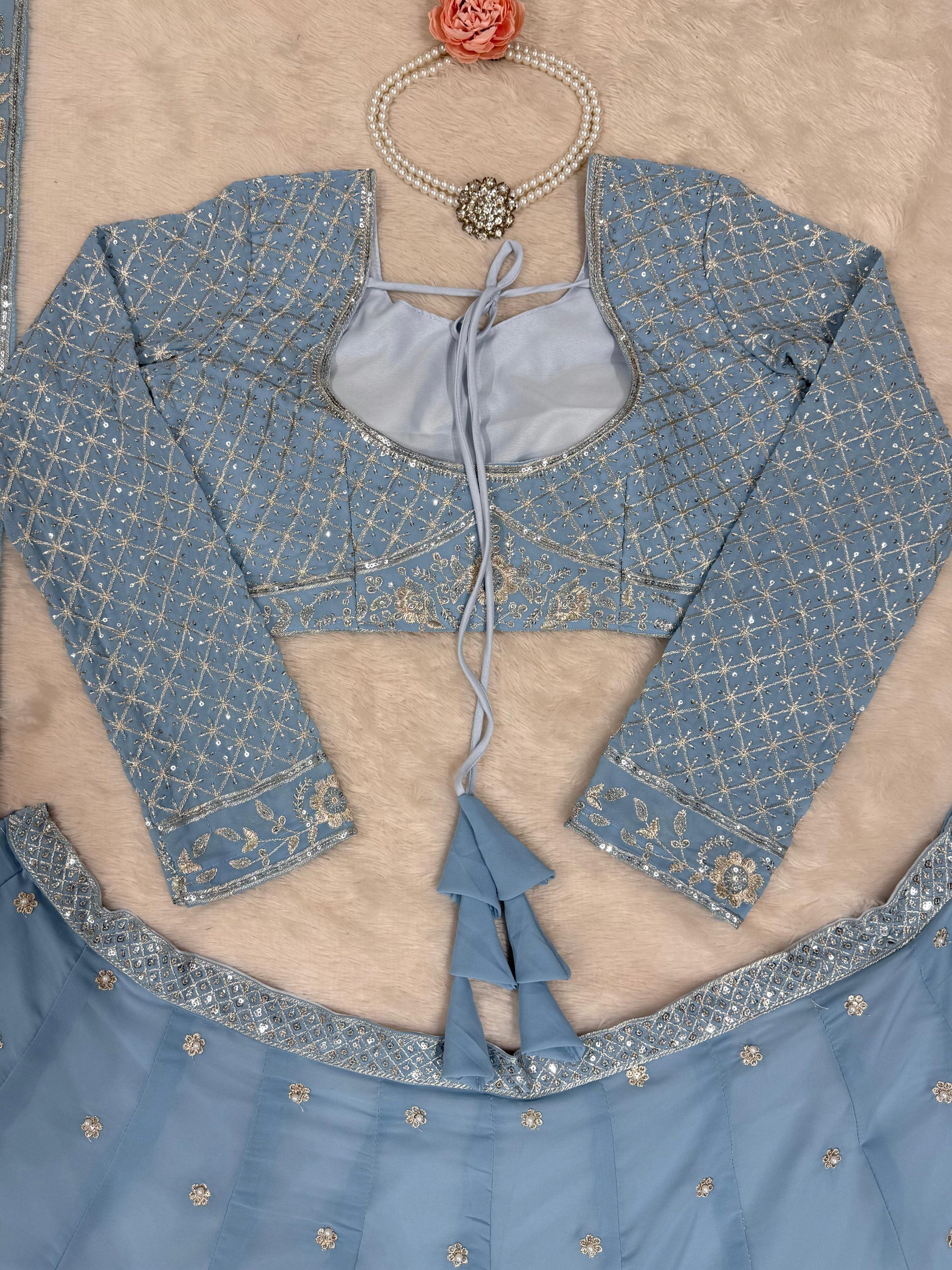 Opulent Gorgette Sky Blue Color Lehenga choli
