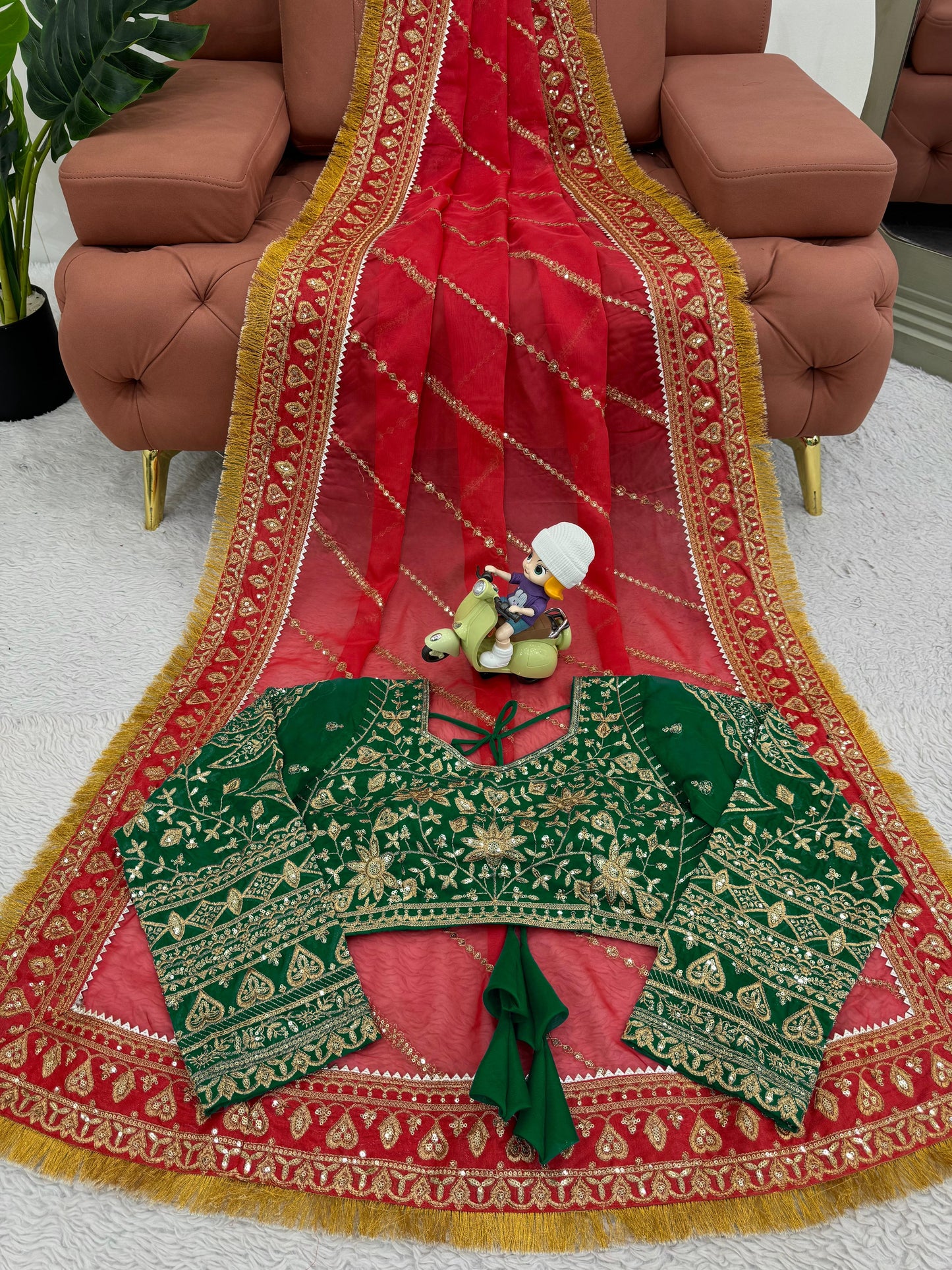 Jhanvi Kapoor Bollywood Organza Silk Red Color Sequnce Work Saree