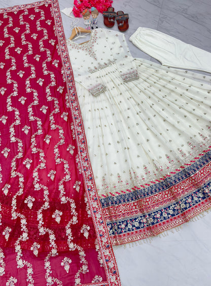 Wedding Wear Sequence Work White Color Gown