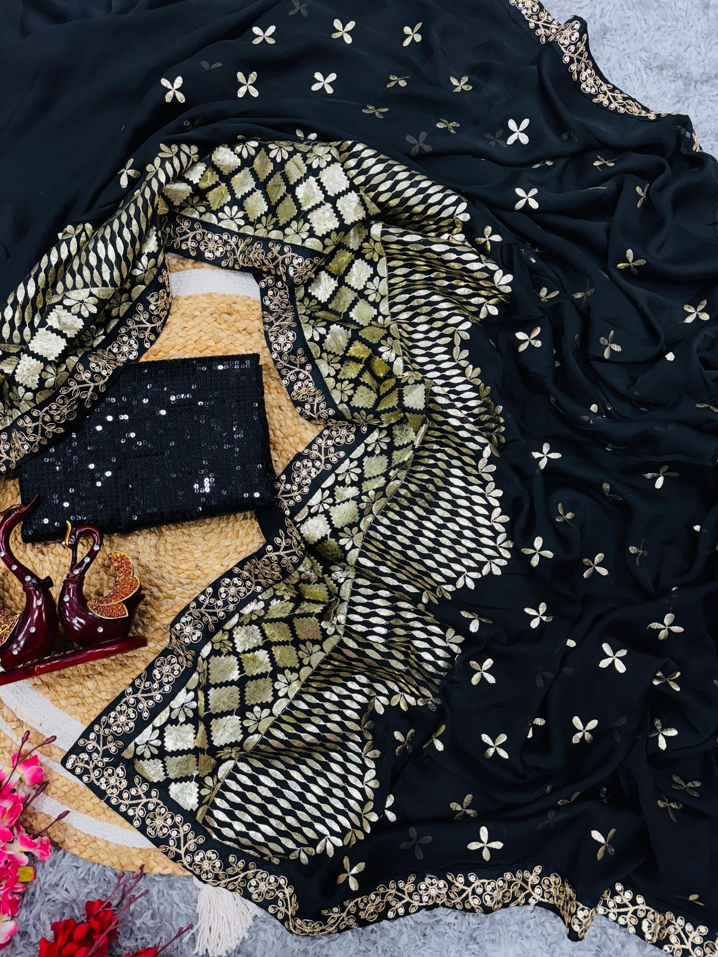 Function Wear Rangoli Silk Black Color Saree