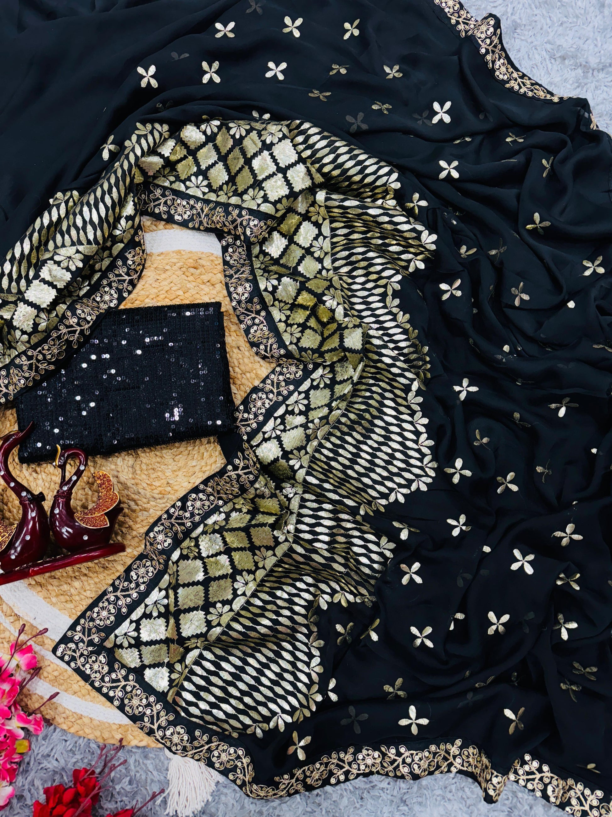 Function Wear Rangoli Silk Black Color Saree