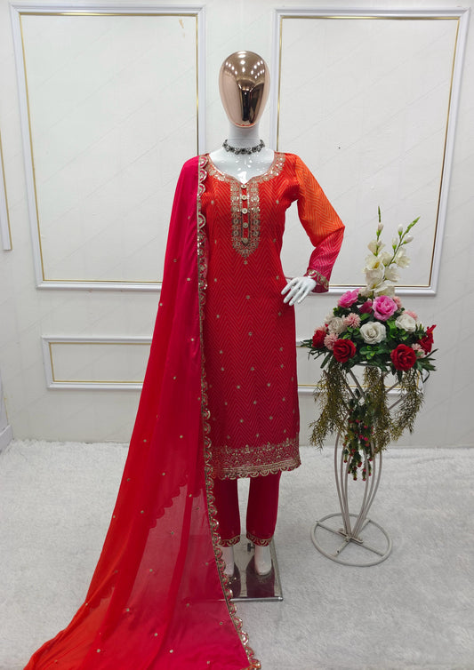 Outstanding Digital Print Pink & Orange Color Salwar Suit