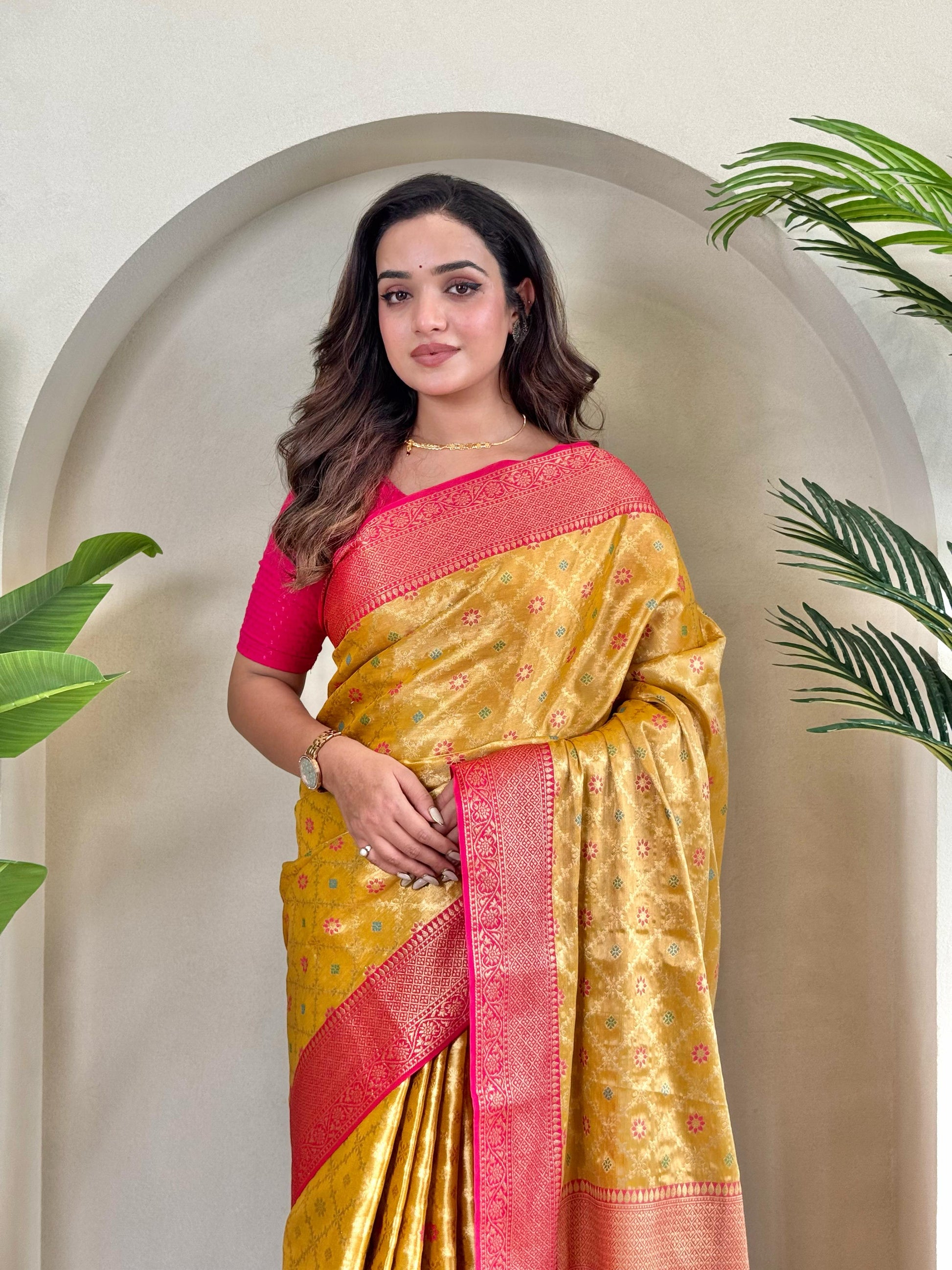 Designer Silk Zari Weaving Yellow Color Saree